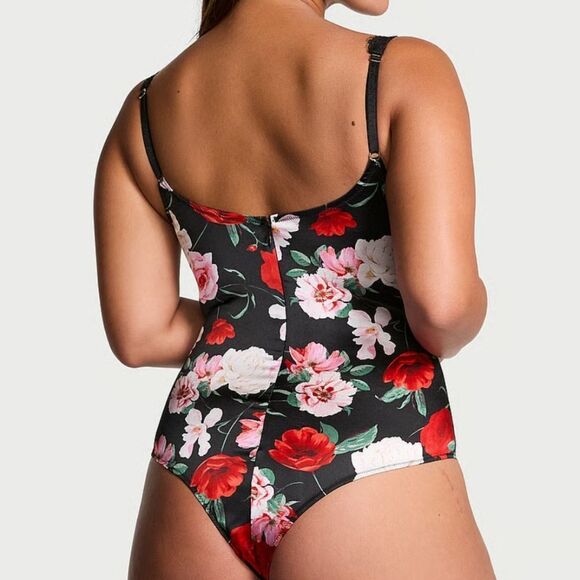 1094 NWT VS Atelier Victoria's Secret Noir Satin Lace-Trim Cupped Bodysuit Sz SM - Picture 6 of 7